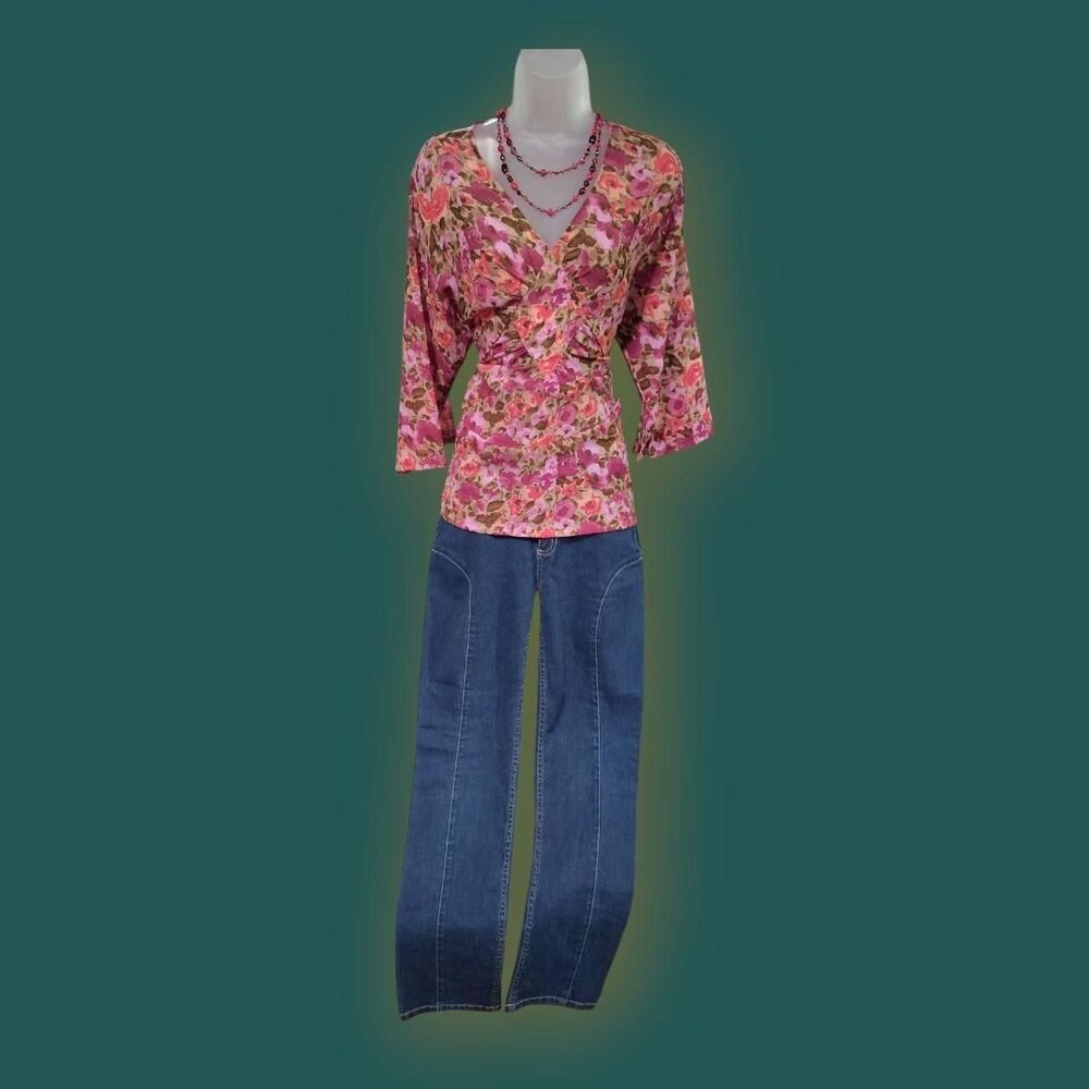 VINTAGE CYTHINA RICHARDS FLORAL SEE THOUGH BLOUSE - Picture 2 of 4